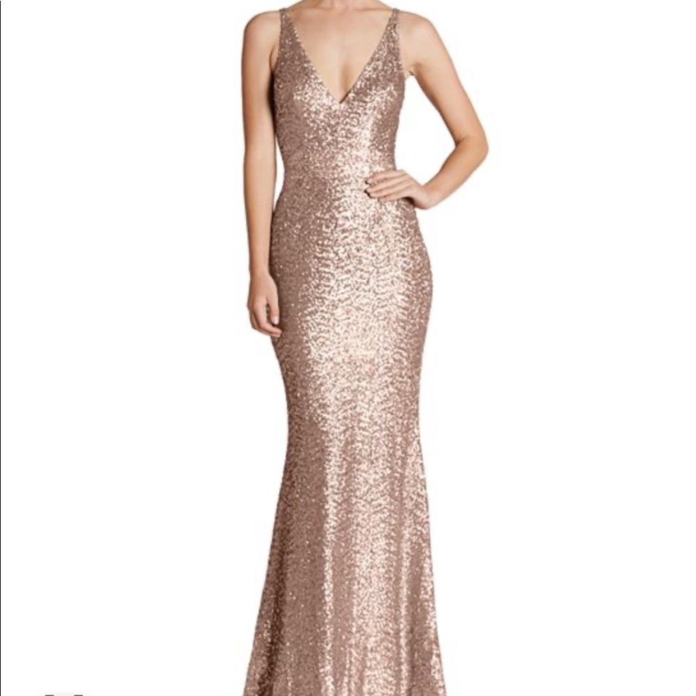 Long gold sequin dress the population gown